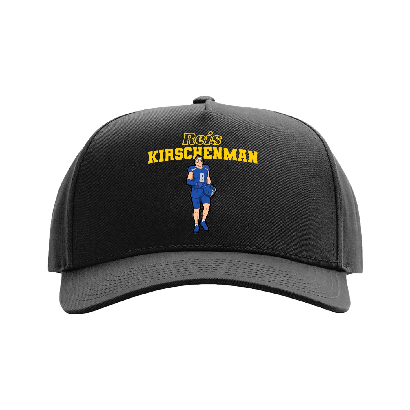 Full Fabric Five-Panel Champ Cap — Name Arch in Black