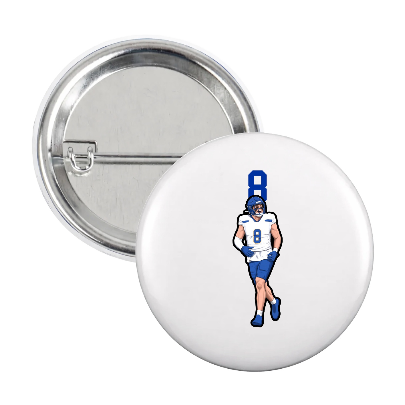 Game Day Button — Number Top in White
