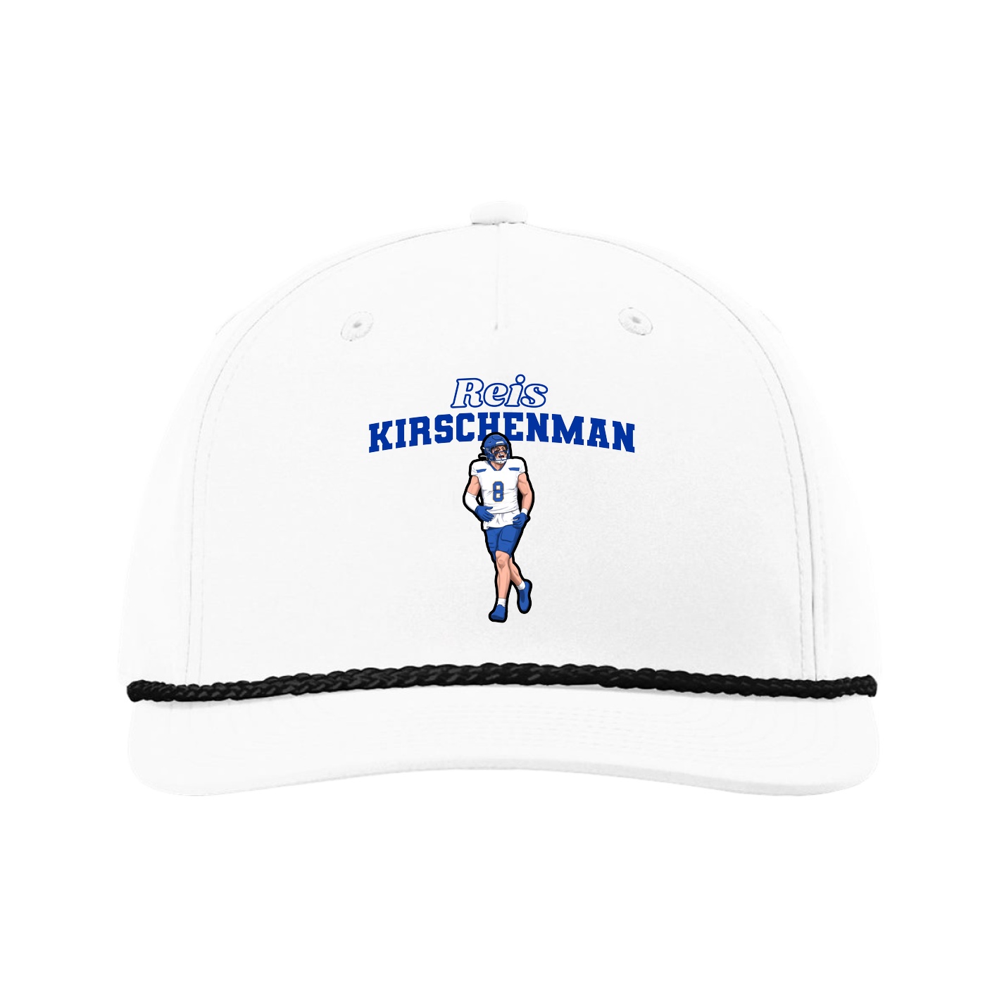 Five-Panel Classic Rope Cap — Name Arch in White