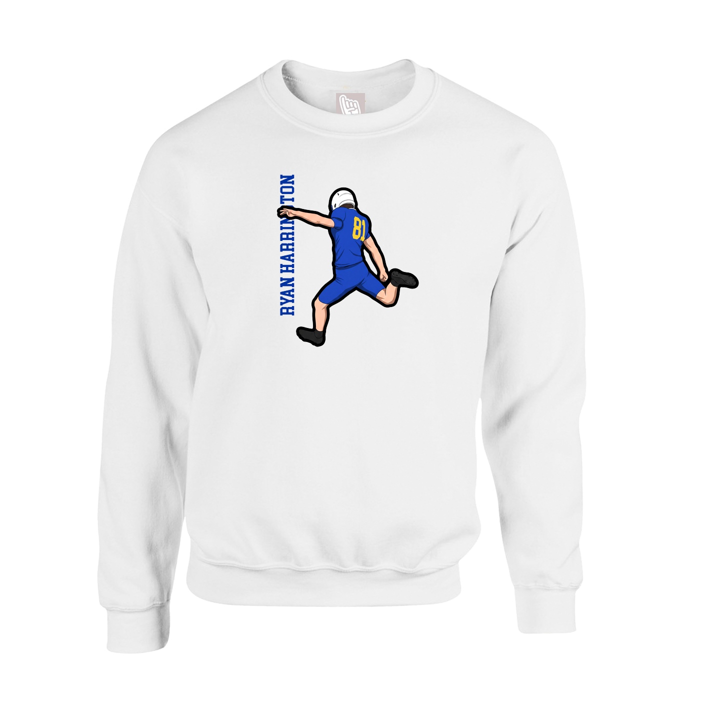 Fleece Crew — Name Vertical in White