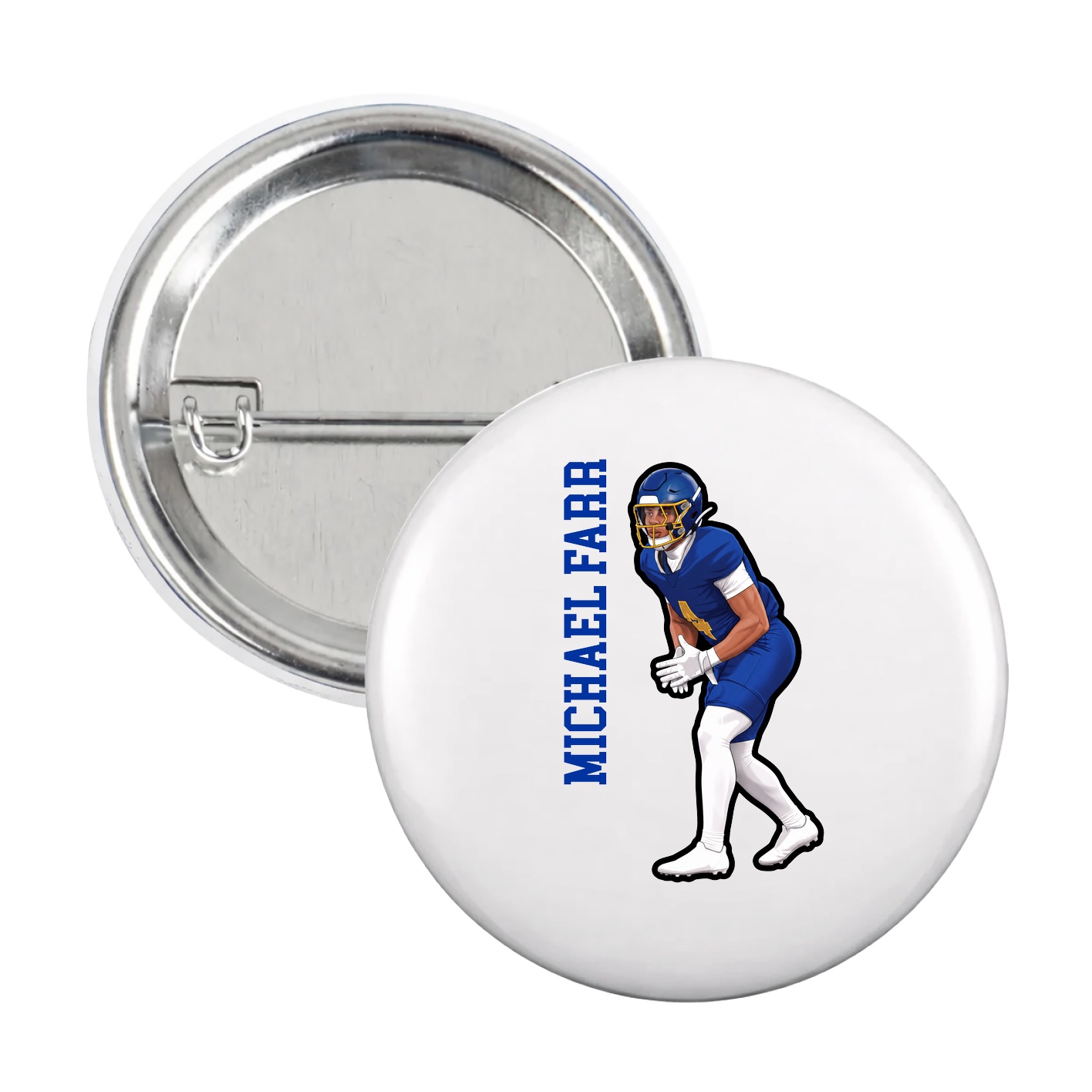 Game Day Button — Name Vertical in White