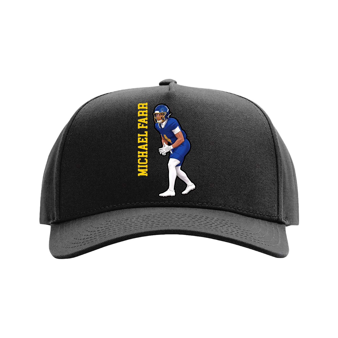 Full Fabric Five-Panel Champ Cap — Name Vertical in Black