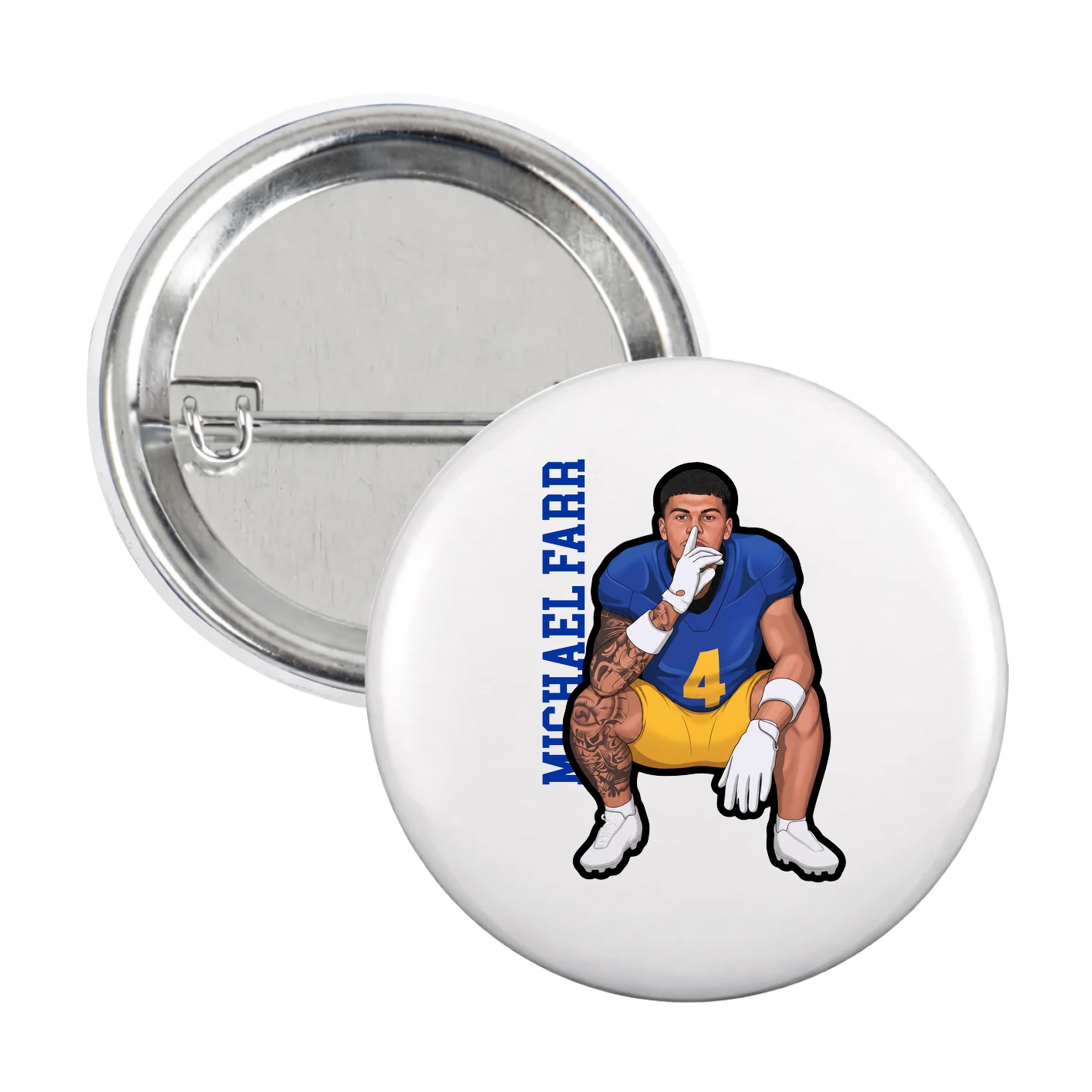 Game Day Button — Name Vertical in White