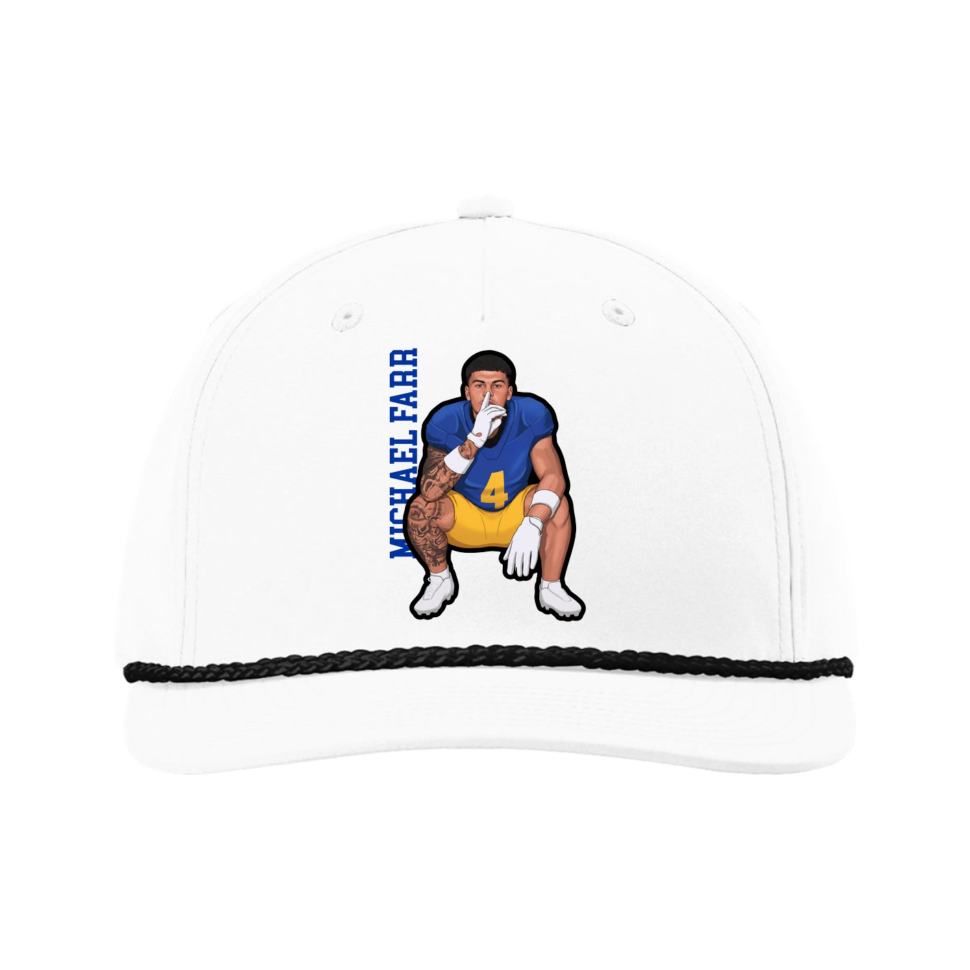 Five-Panel Classic Rope Cap — Name Vertical in White