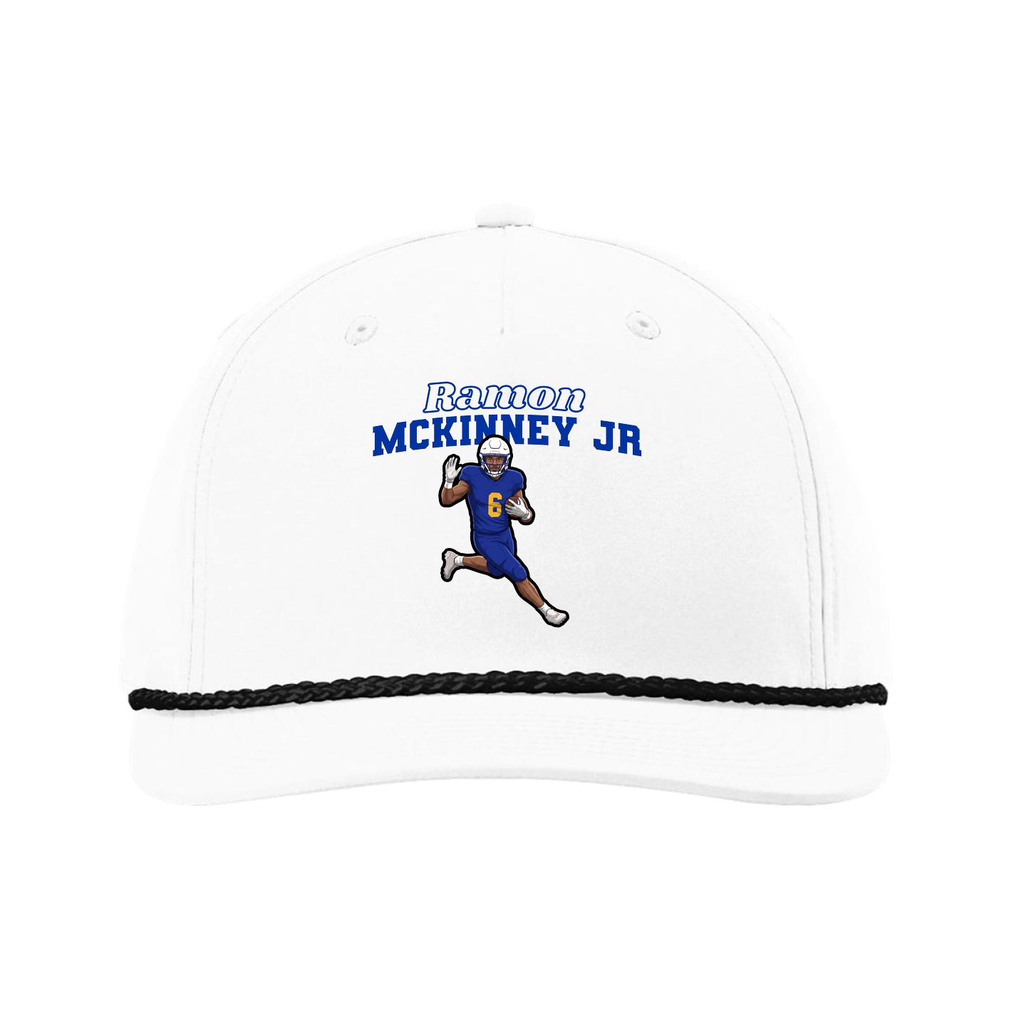 Five-Panel Classic Rope Cap — Name Arch in White