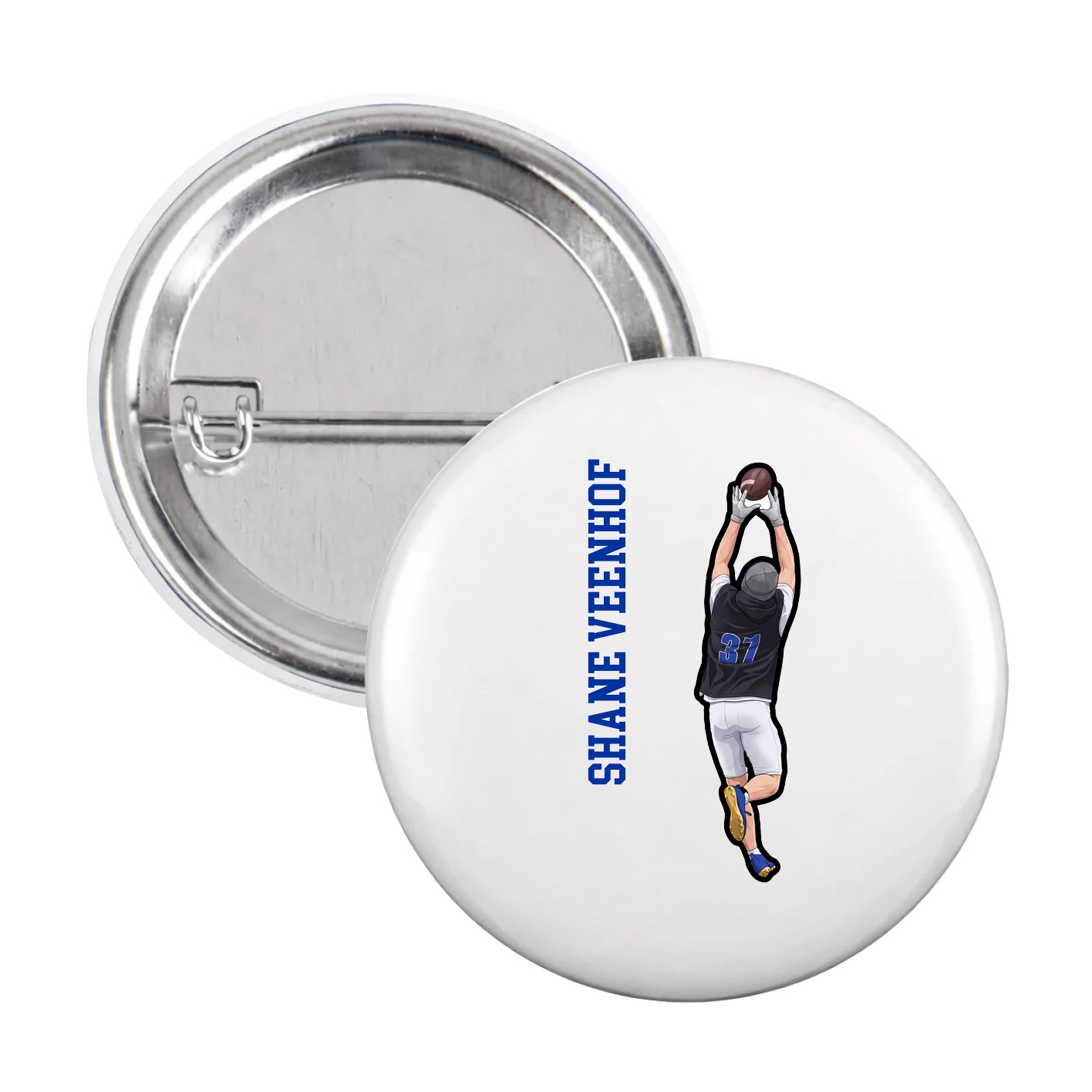 Game Day Button — Name Vertical in White