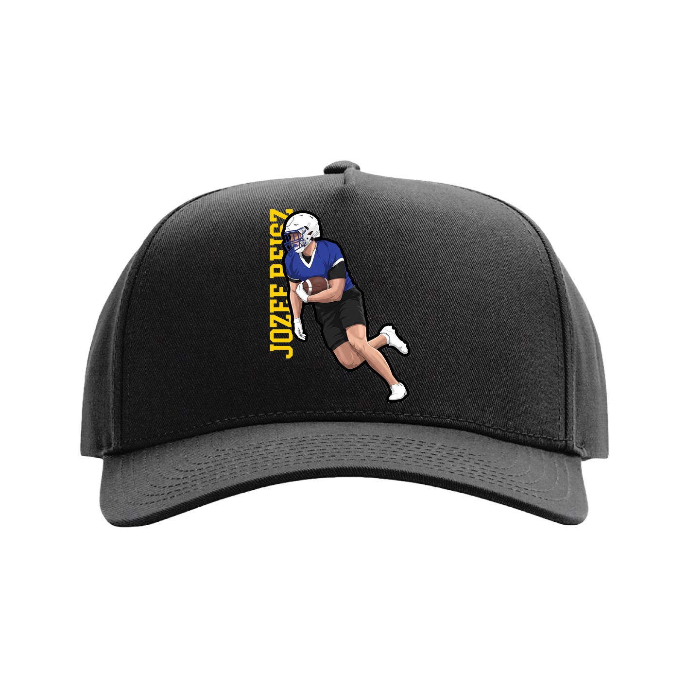 Full Fabric Five-Panel Champ Cap — Name Vertical in Black