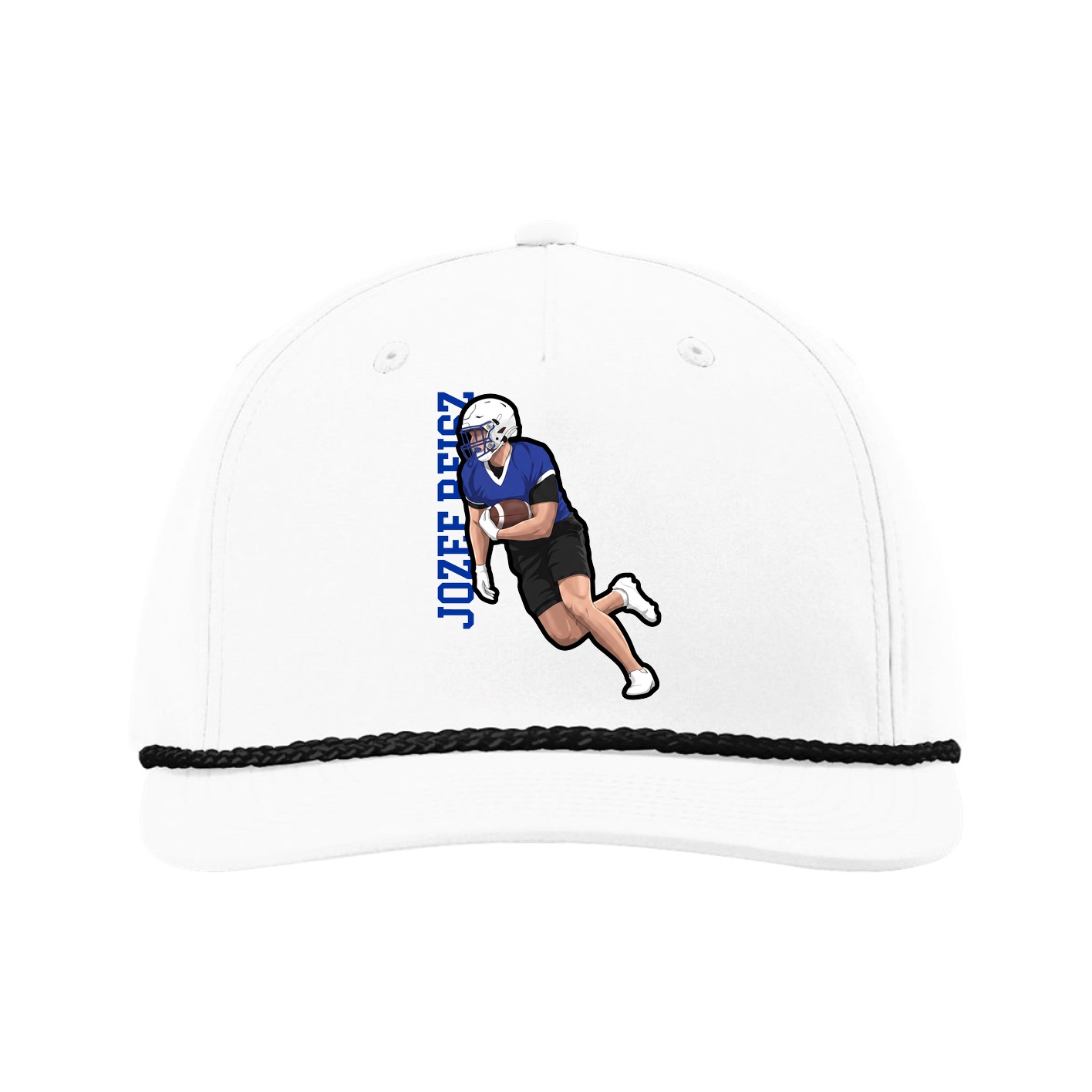 Five-Panel Classic Rope Cap — Name Vertical in White