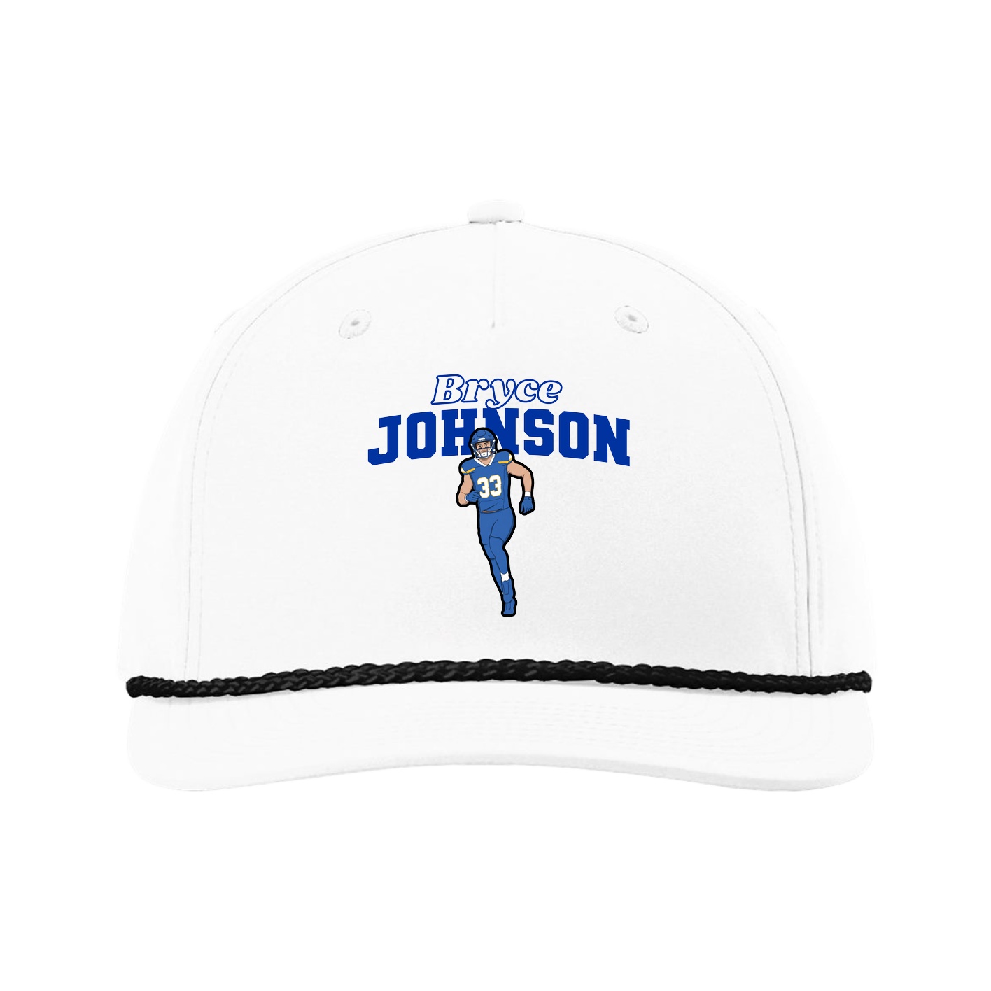 Five-Panel Classic Rope Cap — Name Arch in White