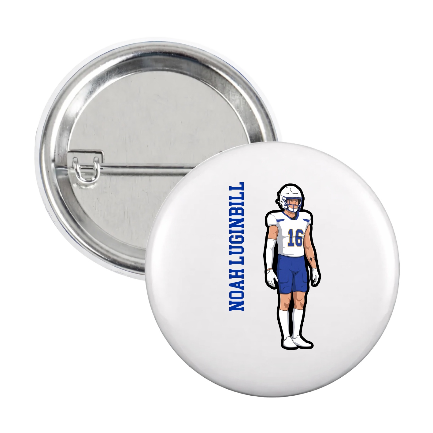 Game Day Button — Name Vertical in White