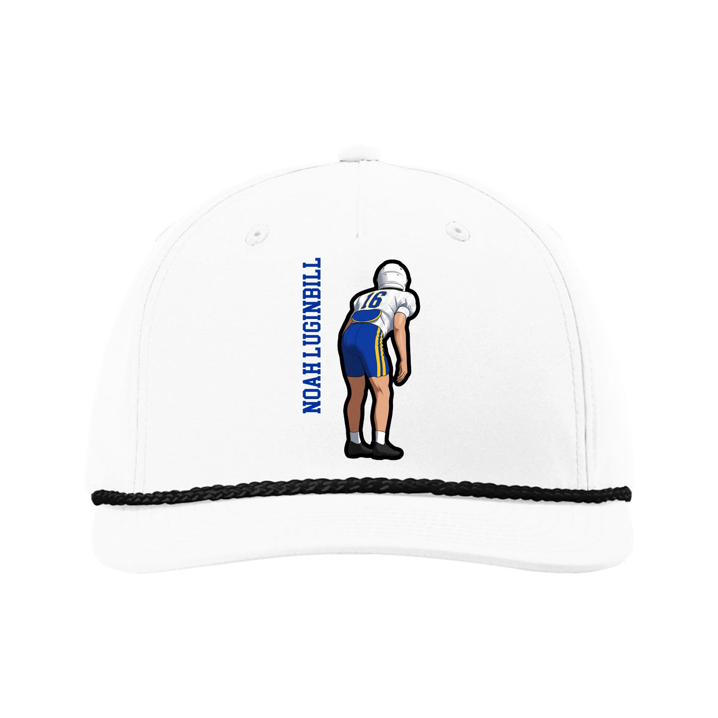 Five-Panel Classic Rope Cap — Name Vertical in White