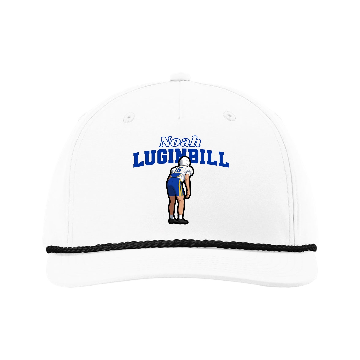 Five-Panel Classic Rope Cap — Name Arch in White