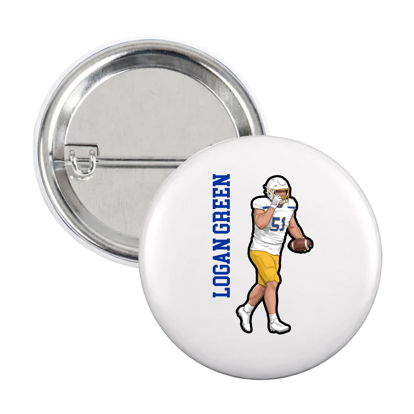 Game Day Button — Name Vertical in White
