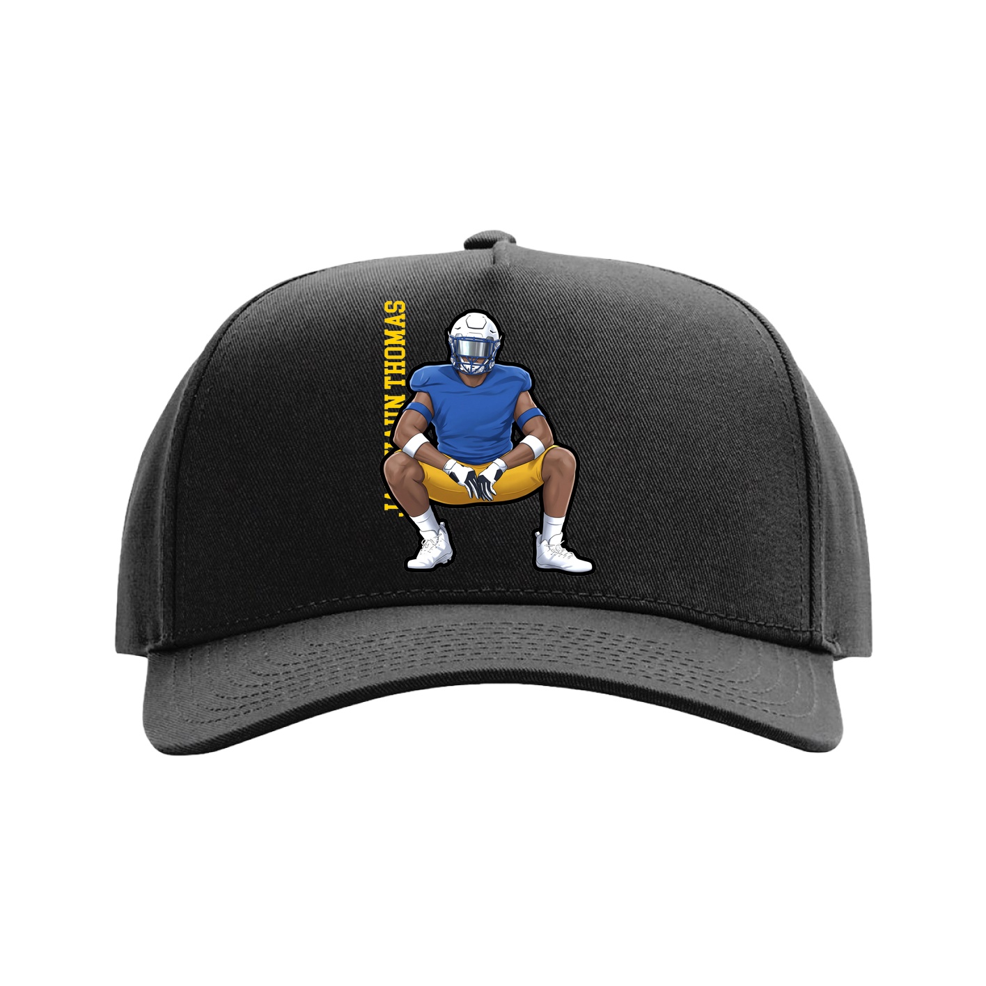 Full Fabric Five-Panel Champ Cap — Name Vertical in Black