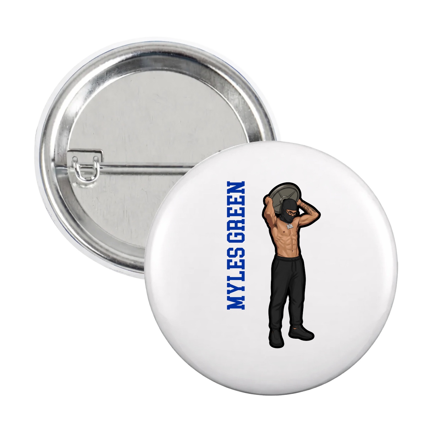 Game Day Button — Name Vertical in White