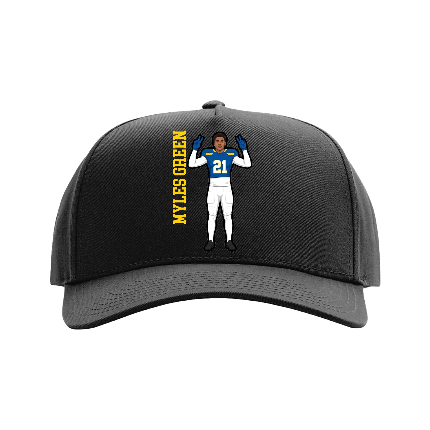 Full Fabric Five-Panel Champ Cap — Name Vertical in Black