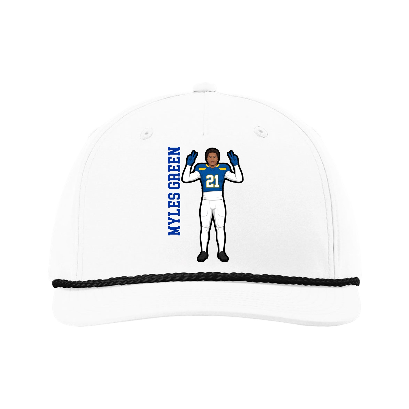 Five-Panel Classic Rope Cap — Name Vertical in White