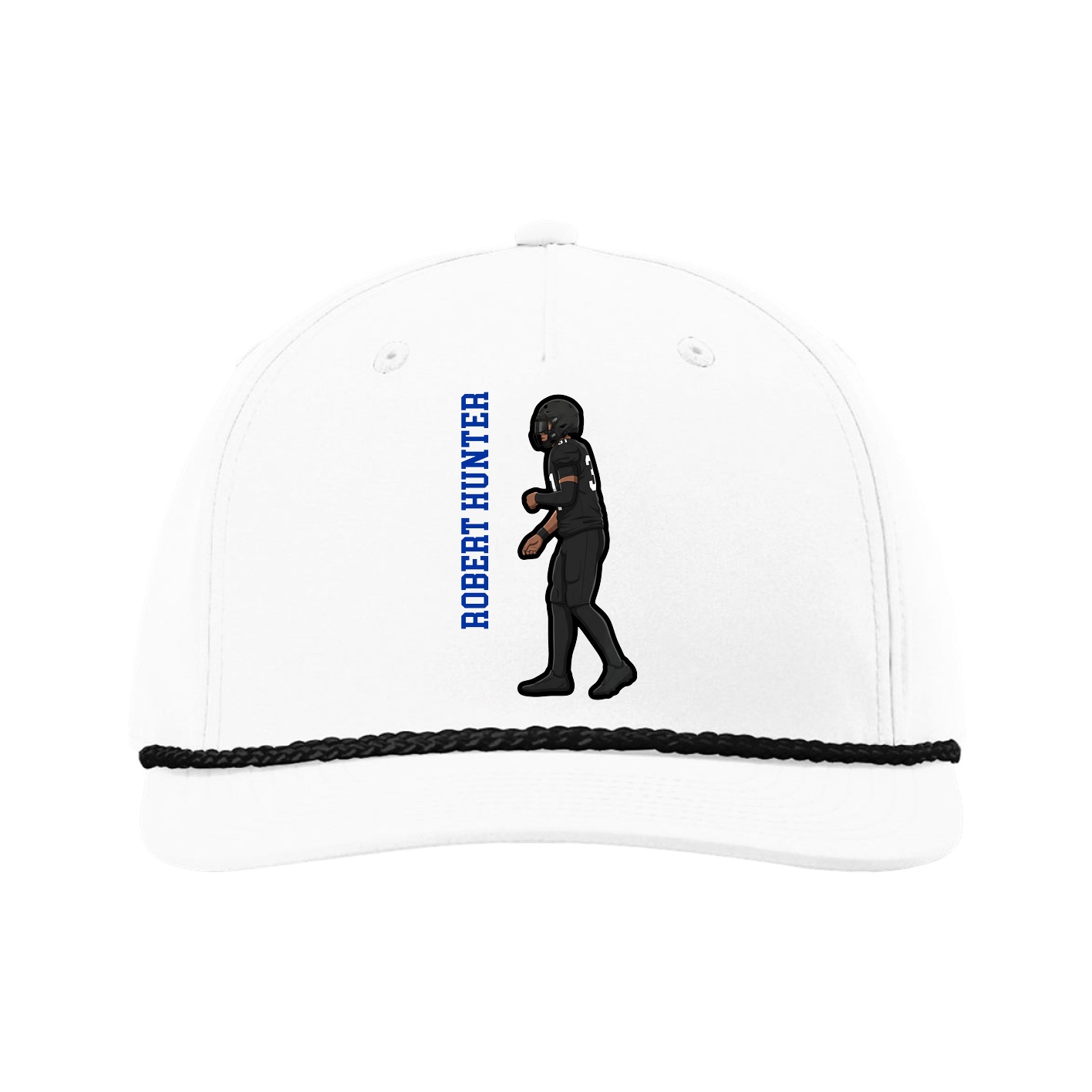 Five-Panel Classic Rope Cap — Name Vertical in White