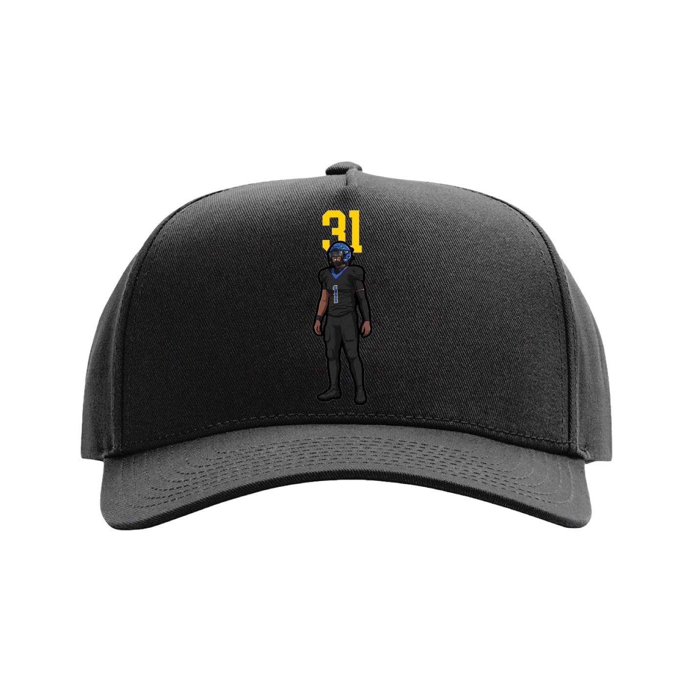 Full Fabric Five-Panel Champ Cap — Number Top in Black