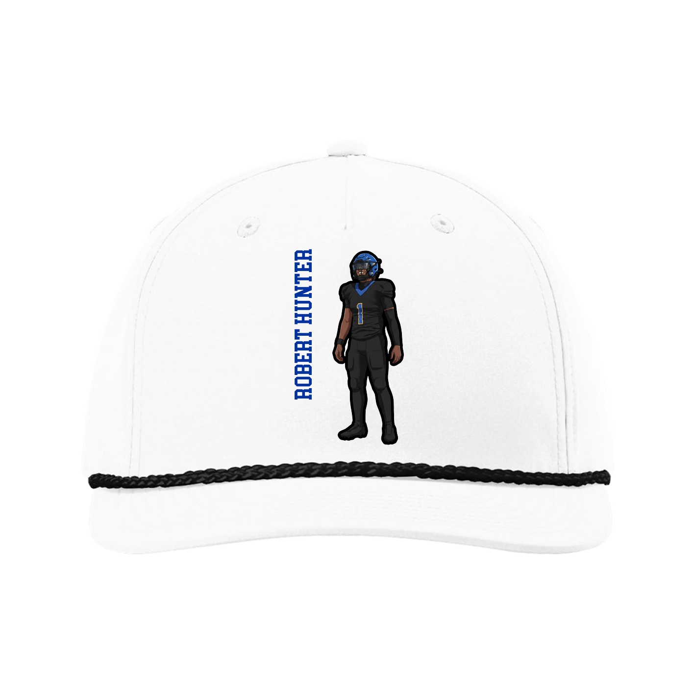 Five-Panel Classic Rope Cap — Name Vertical in White