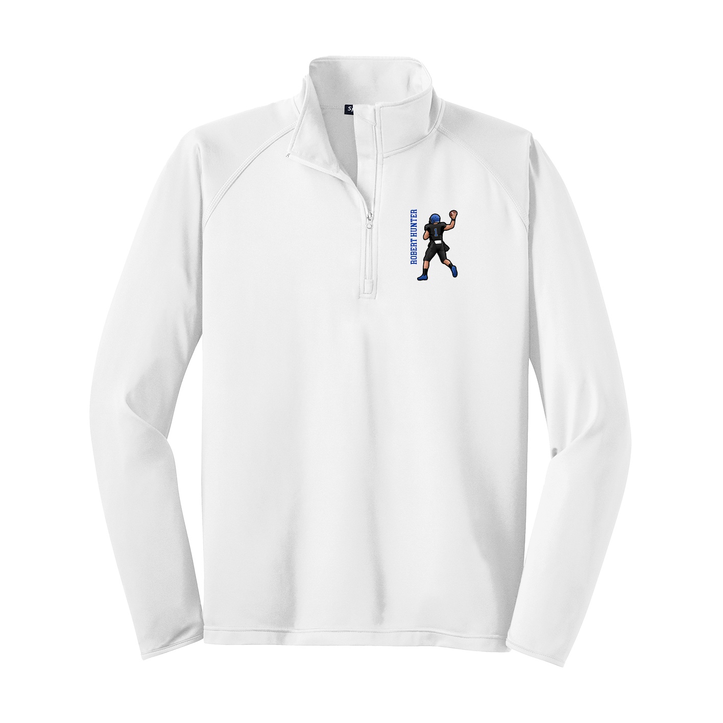 Q-Zip Pullover — Name Vertical in White