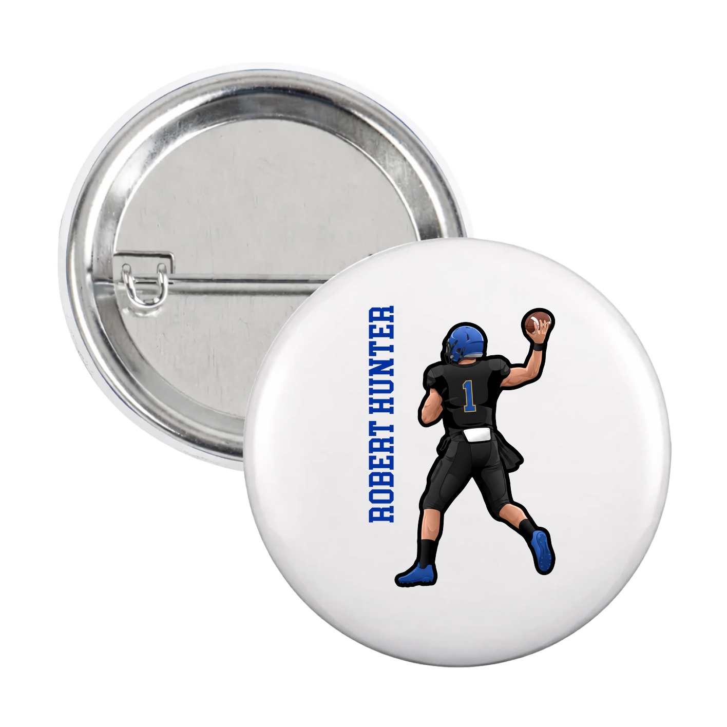 Game Day Button — Name Vertical in White
