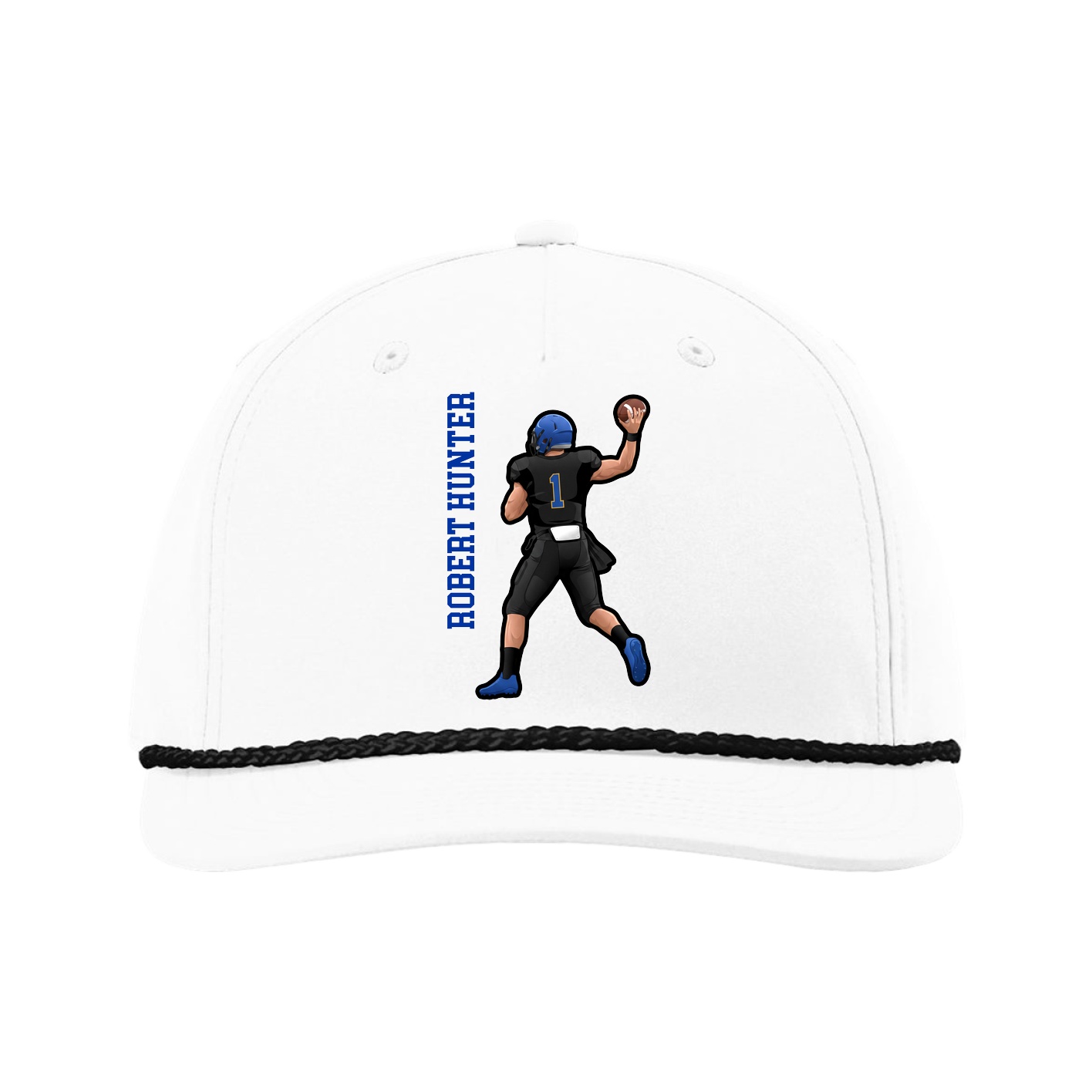 Five-Panel Classic Rope Cap — Name Vertical in White