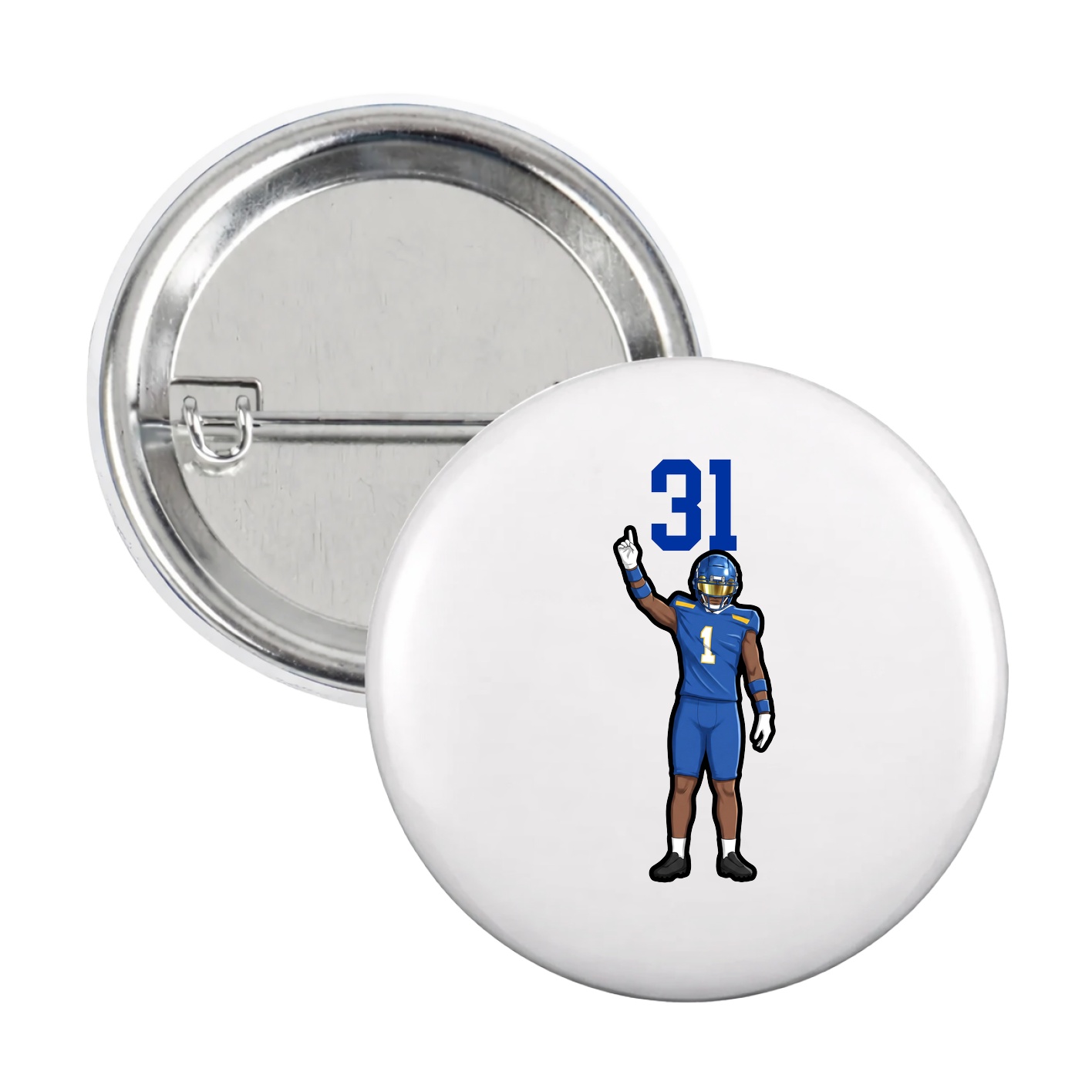 Game Day Button — Number Top in White