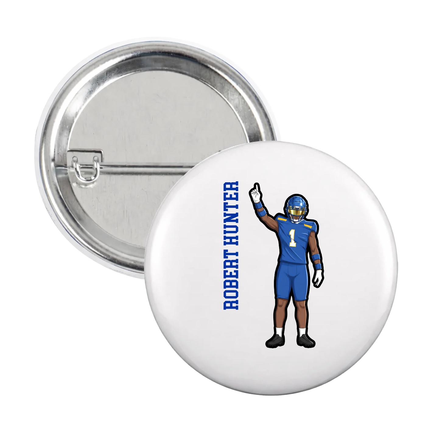 Game Day Button — Name Vertical in White