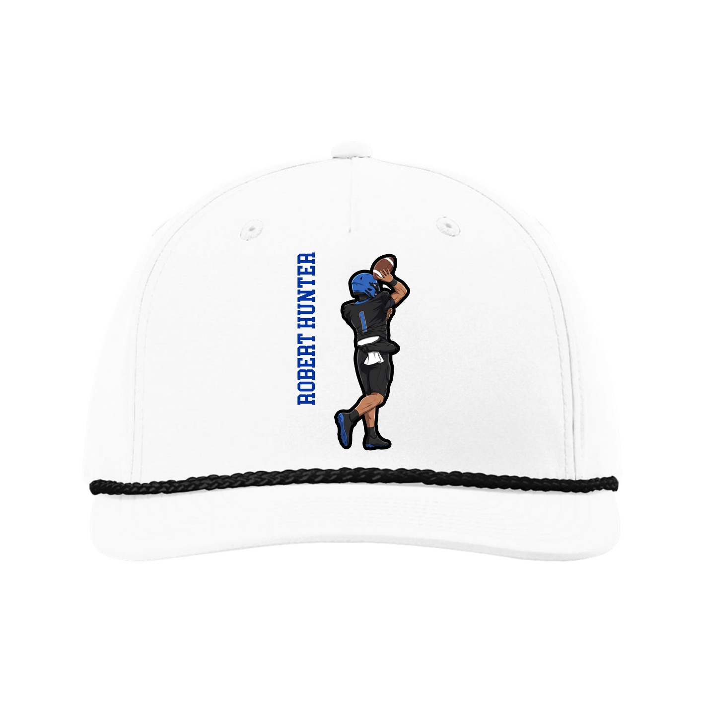 Five-Panel Classic Rope Cap — Name Vertical in White