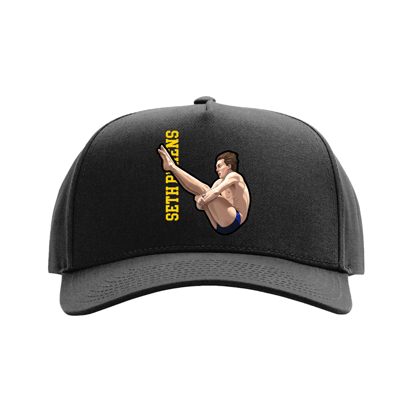Full Fabric Five-Panel Champ Cap — Name Vertical in Black