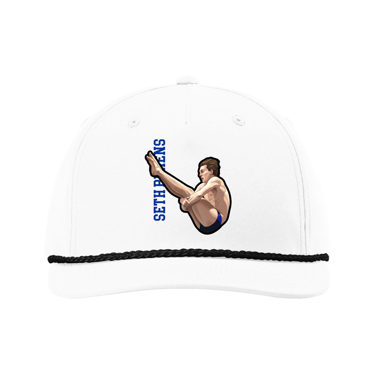 Five-Panel Classic Rope Cap — Name Vertical in White