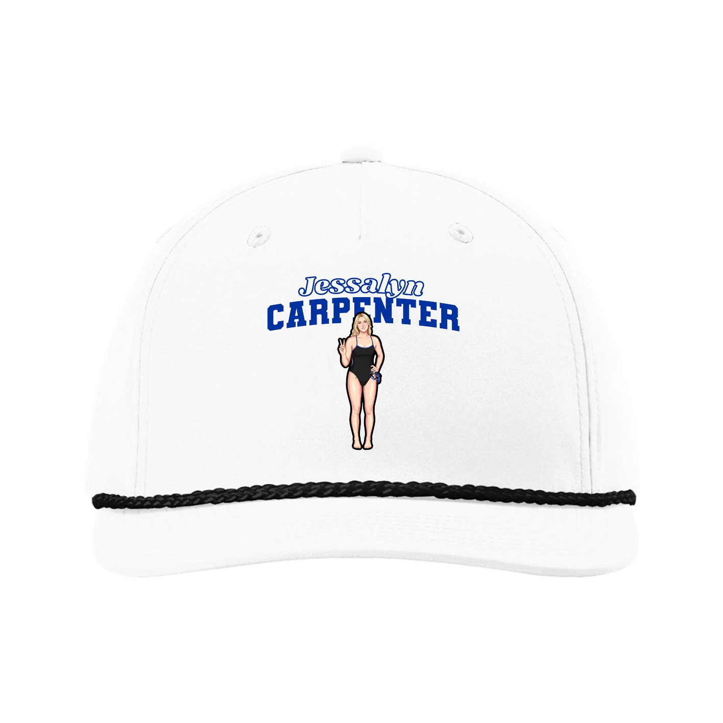 Five-Panel Classic Rope Cap — Name Arch in White