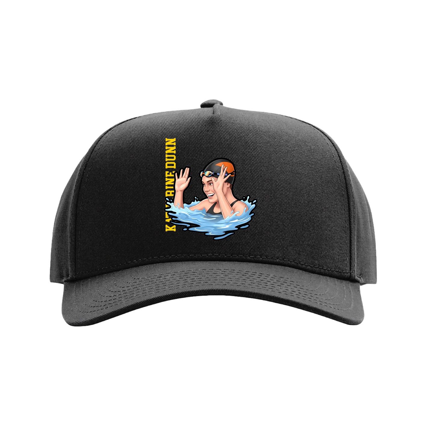Full Fabric Five-Panel Champ Cap — Name Vertical in Black
