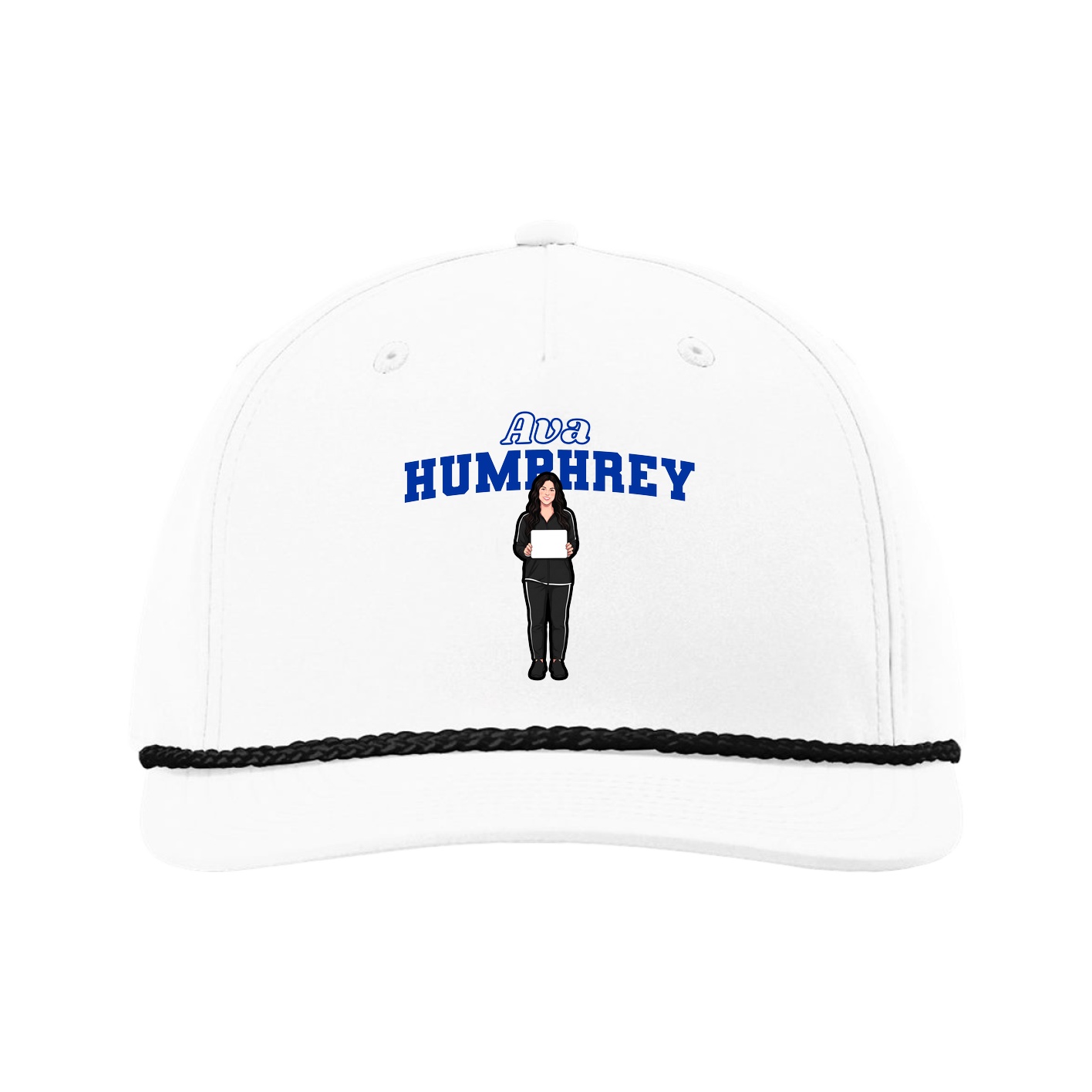 Five-Panel Classic Rope Cap — Name Arch in White