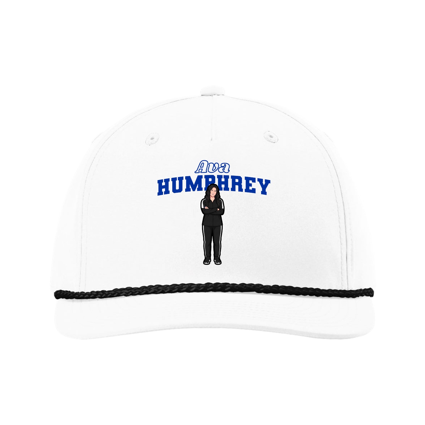 Five-Panel Classic Rope Cap — Name Arch in White