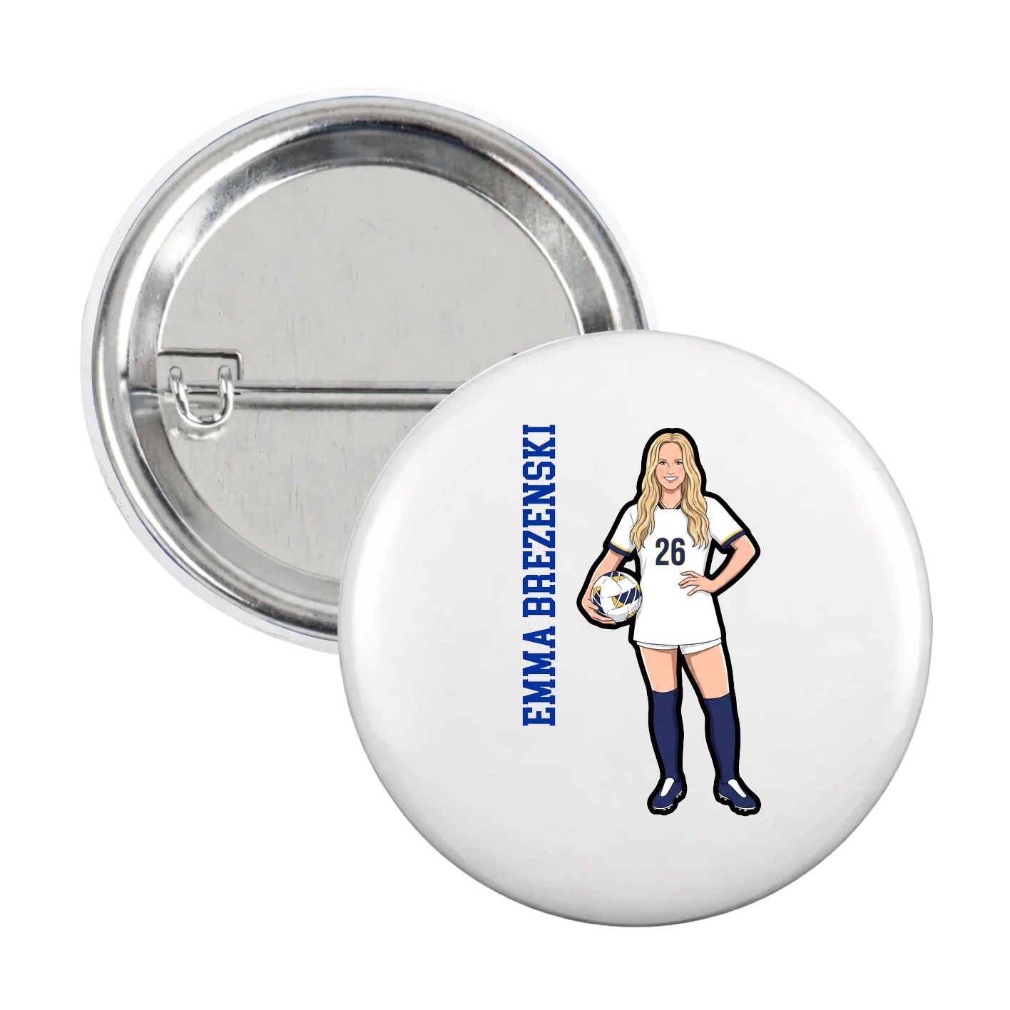 Game Day Button — Name Vertical in White