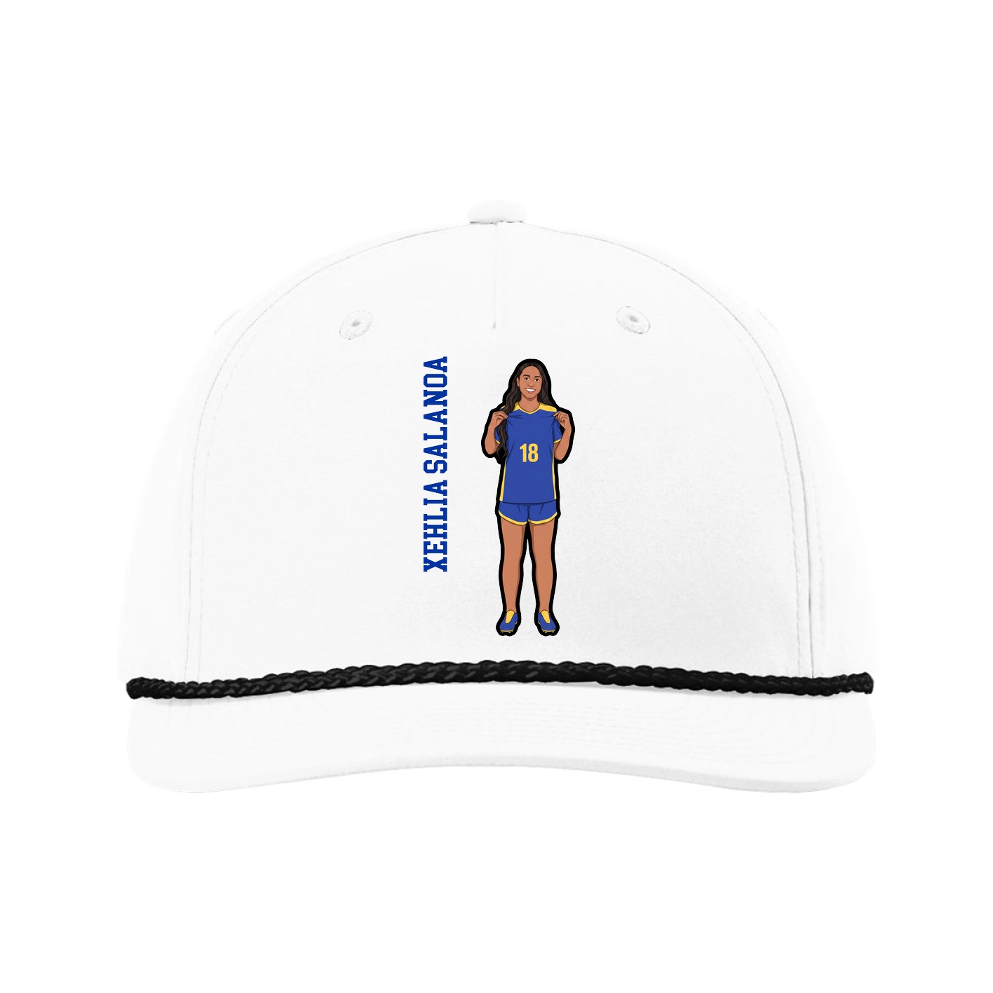 Five-Panel Classic Rope Cap — Name Vertical in White