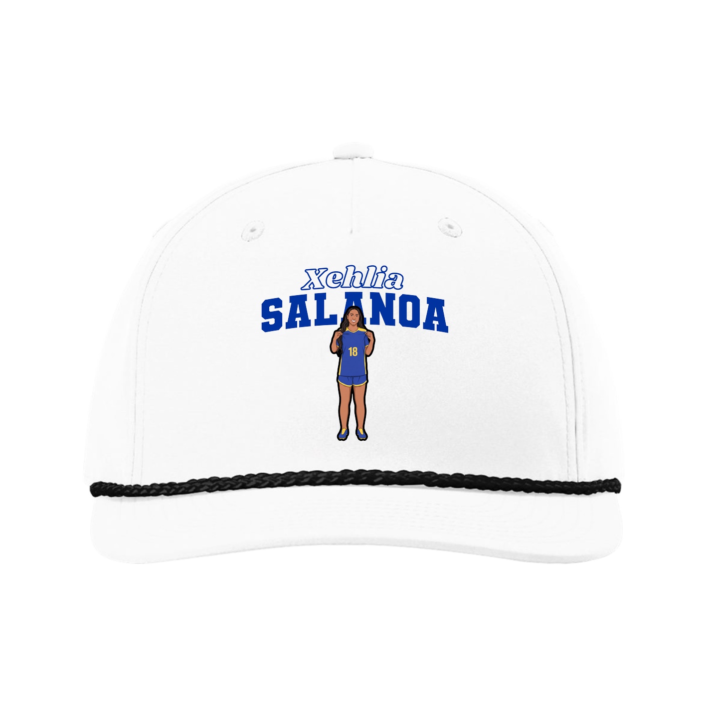 Five-Panel Classic Rope Cap — Name Arch in White