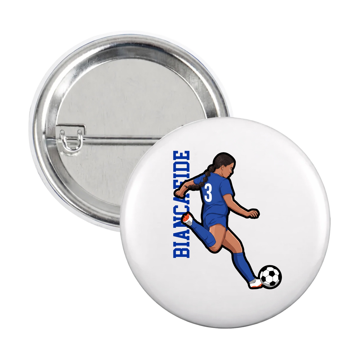 Game Day Button — Name Vertical in White