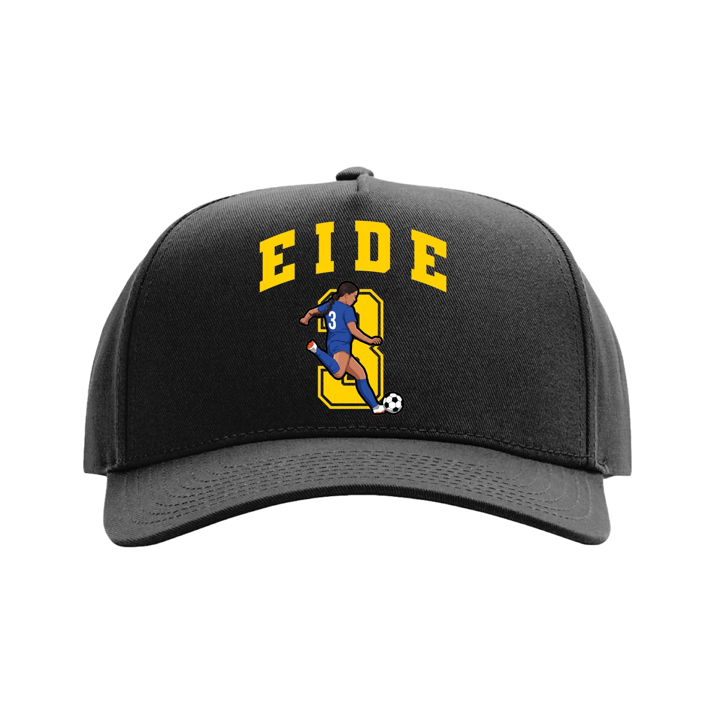 Full Fabric Five-Panel Champ Cap — Number in Black