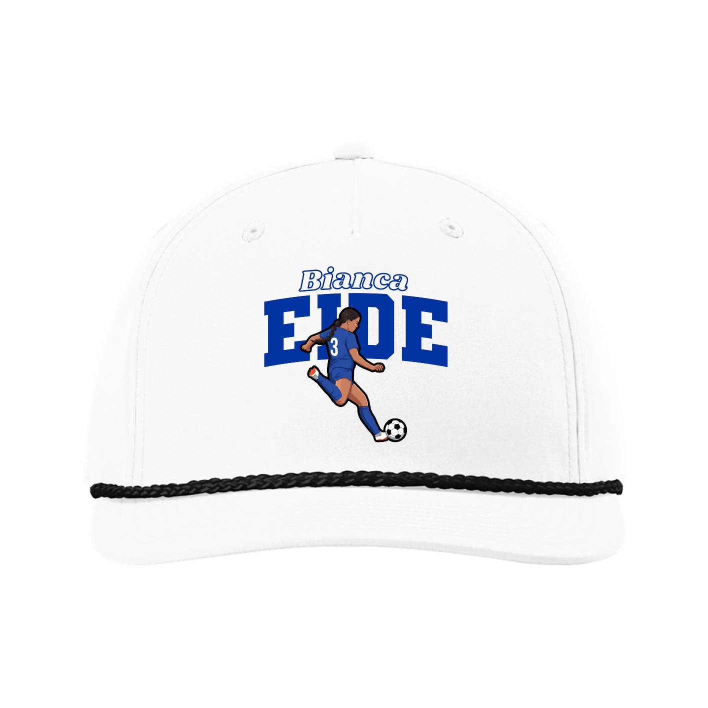 Five-Panel Classic Rope Cap — Name Arch in White