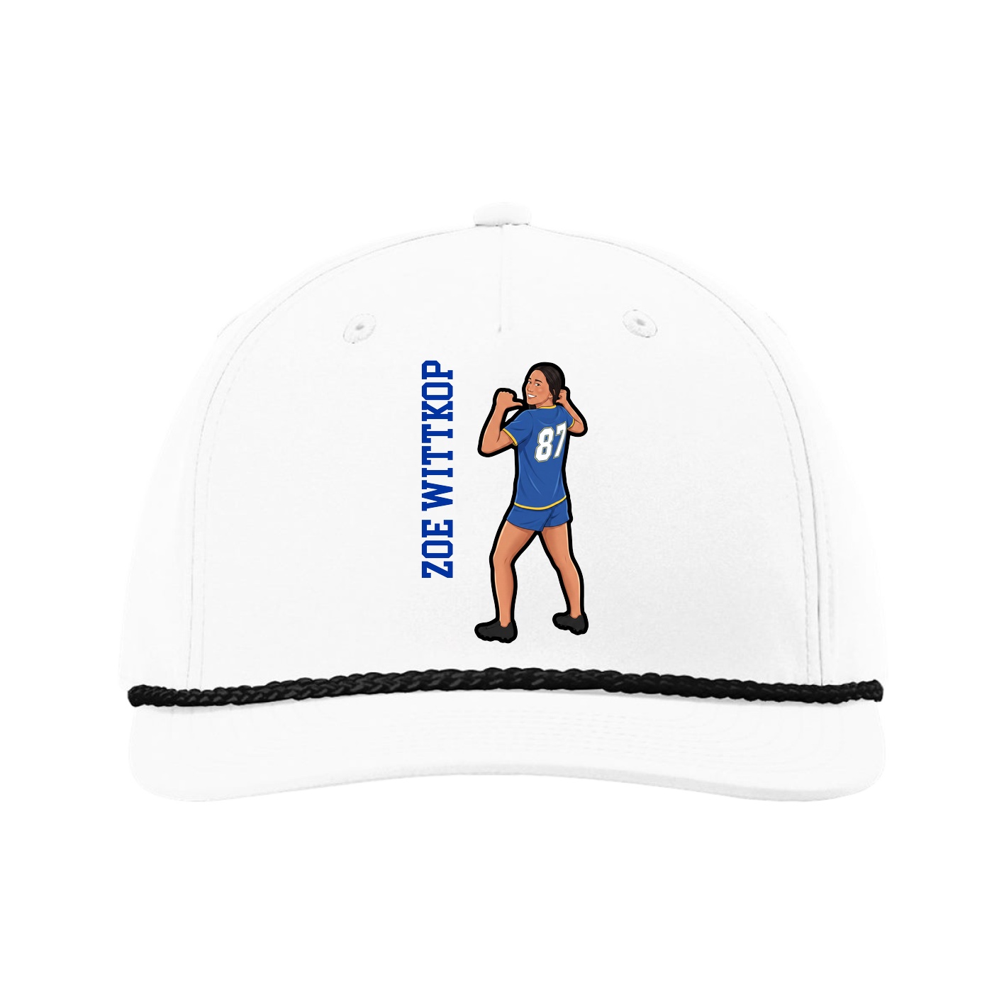 Five-Panel Classic Rope Cap — Name Vertical in White
