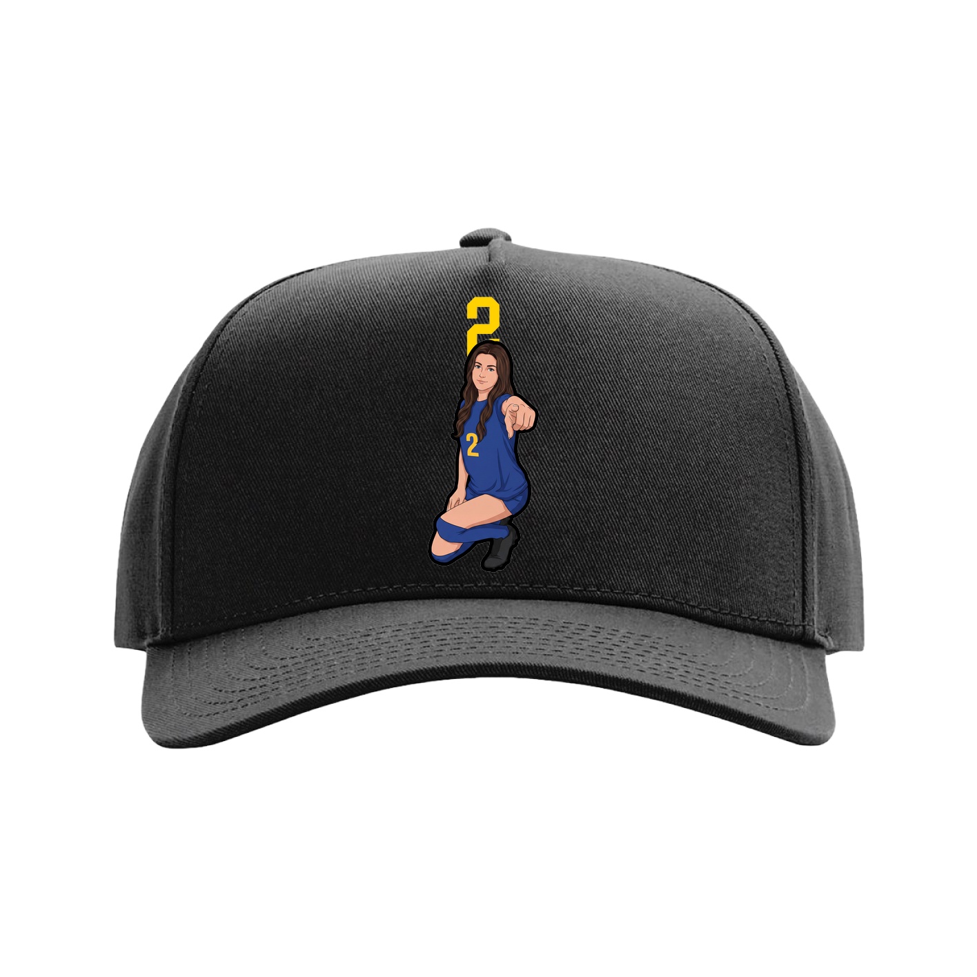 Full Fabric Five-Panel Champ Cap — Number Top in Black