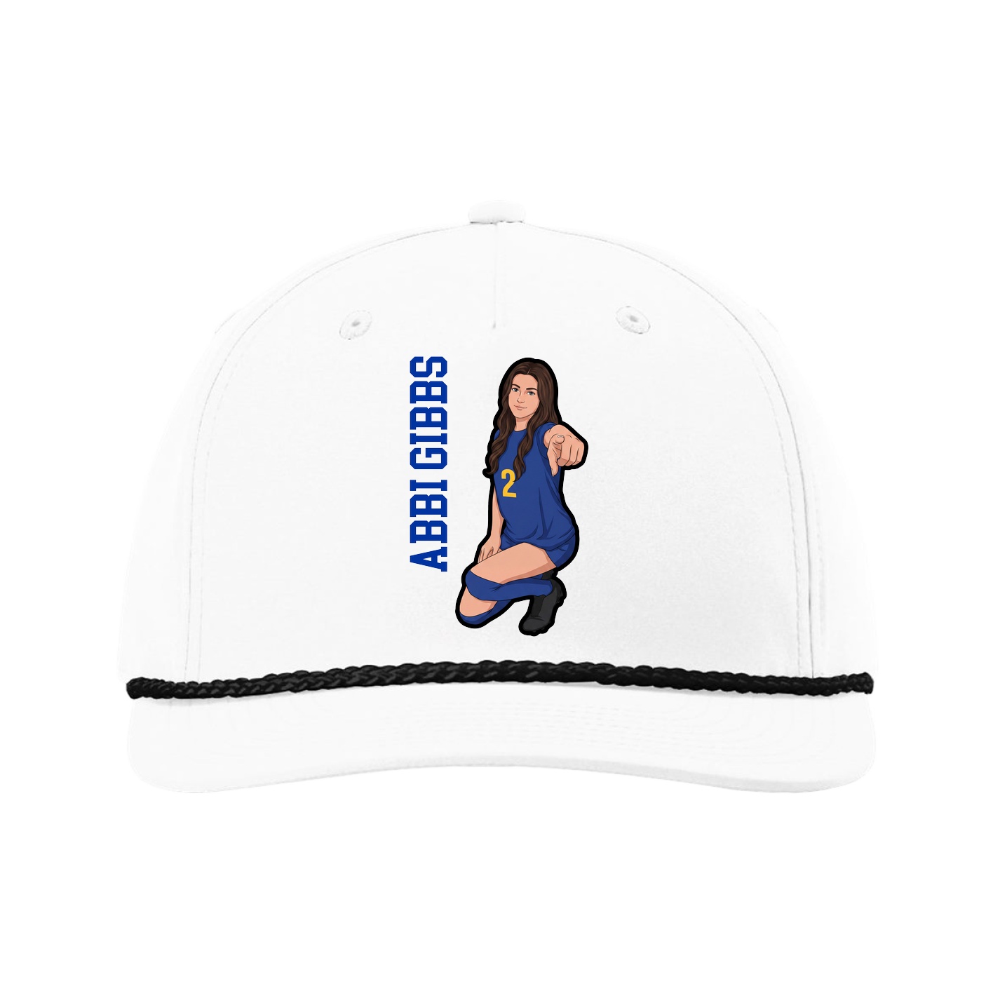 Five-Panel Classic Rope Cap — Name Vertical in White