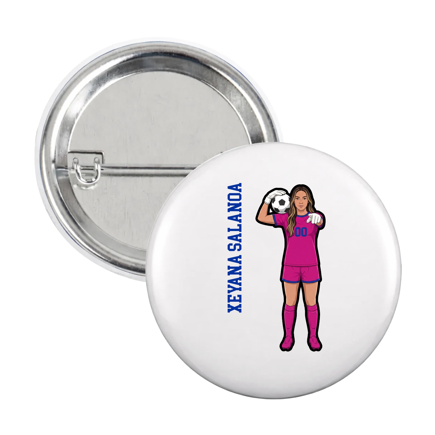 Game Day Button — Name Vertical in White