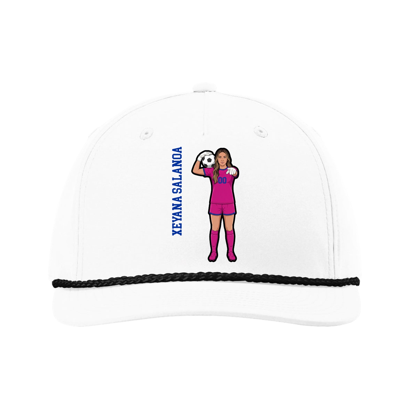 Five-Panel Classic Rope Cap — Name Vertical in White