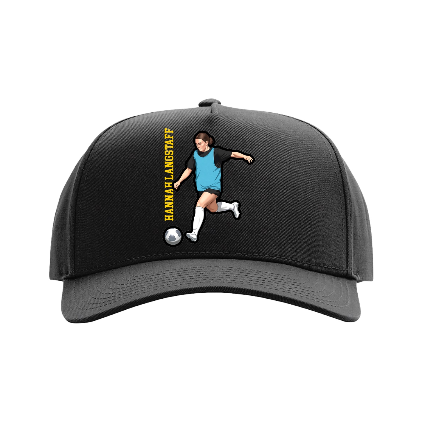 Full Fabric Five-Panel Champ Cap — Name Vertical in Black