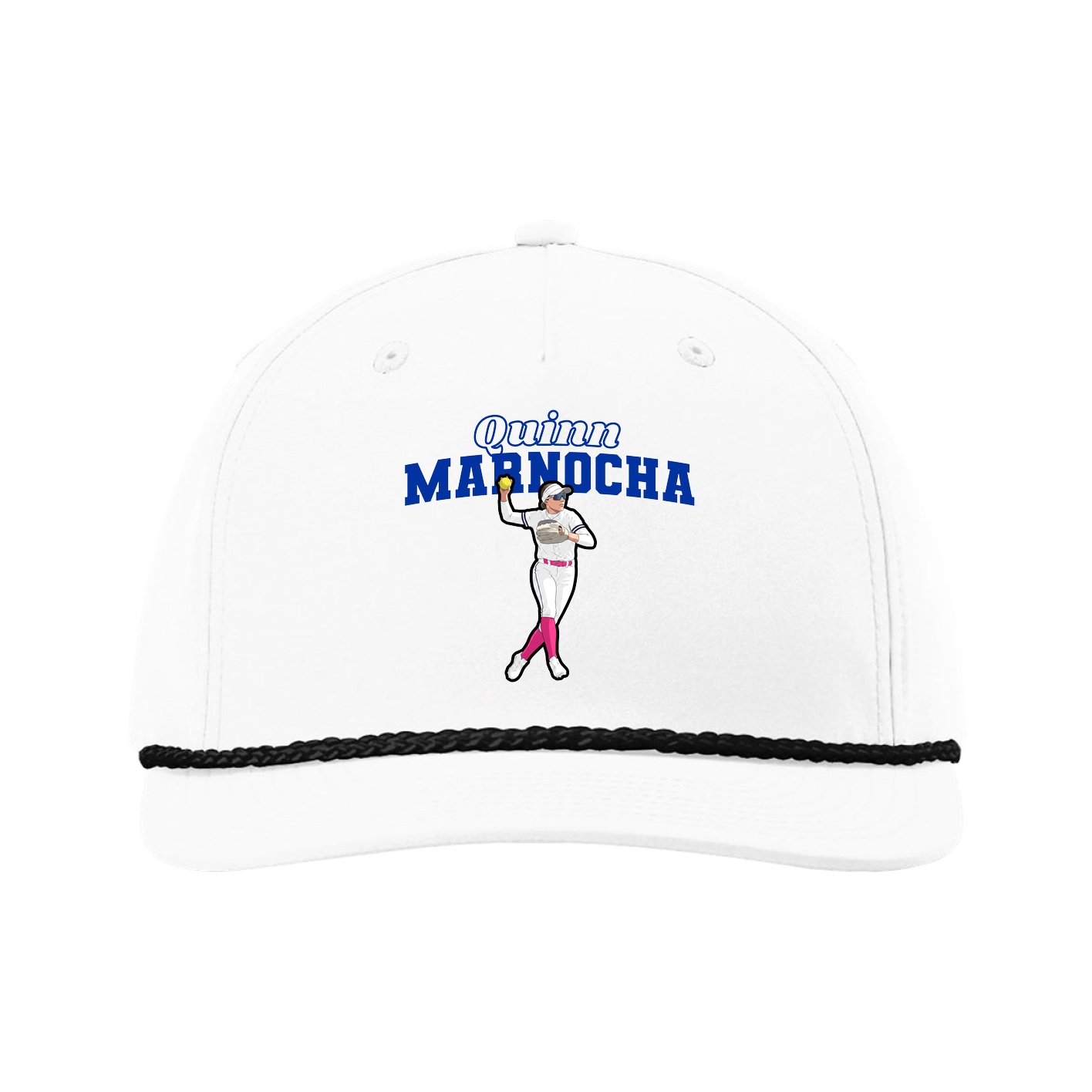 Five-Panel Classic Rope Cap — Name Arch in White
