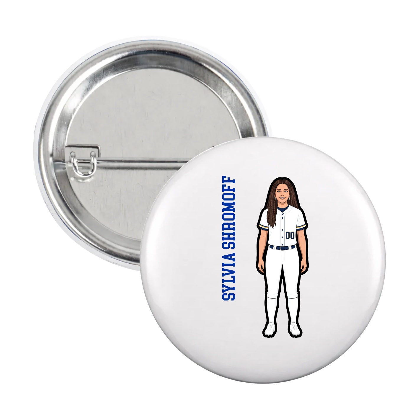 Game Day Button — Name Vertical in White
